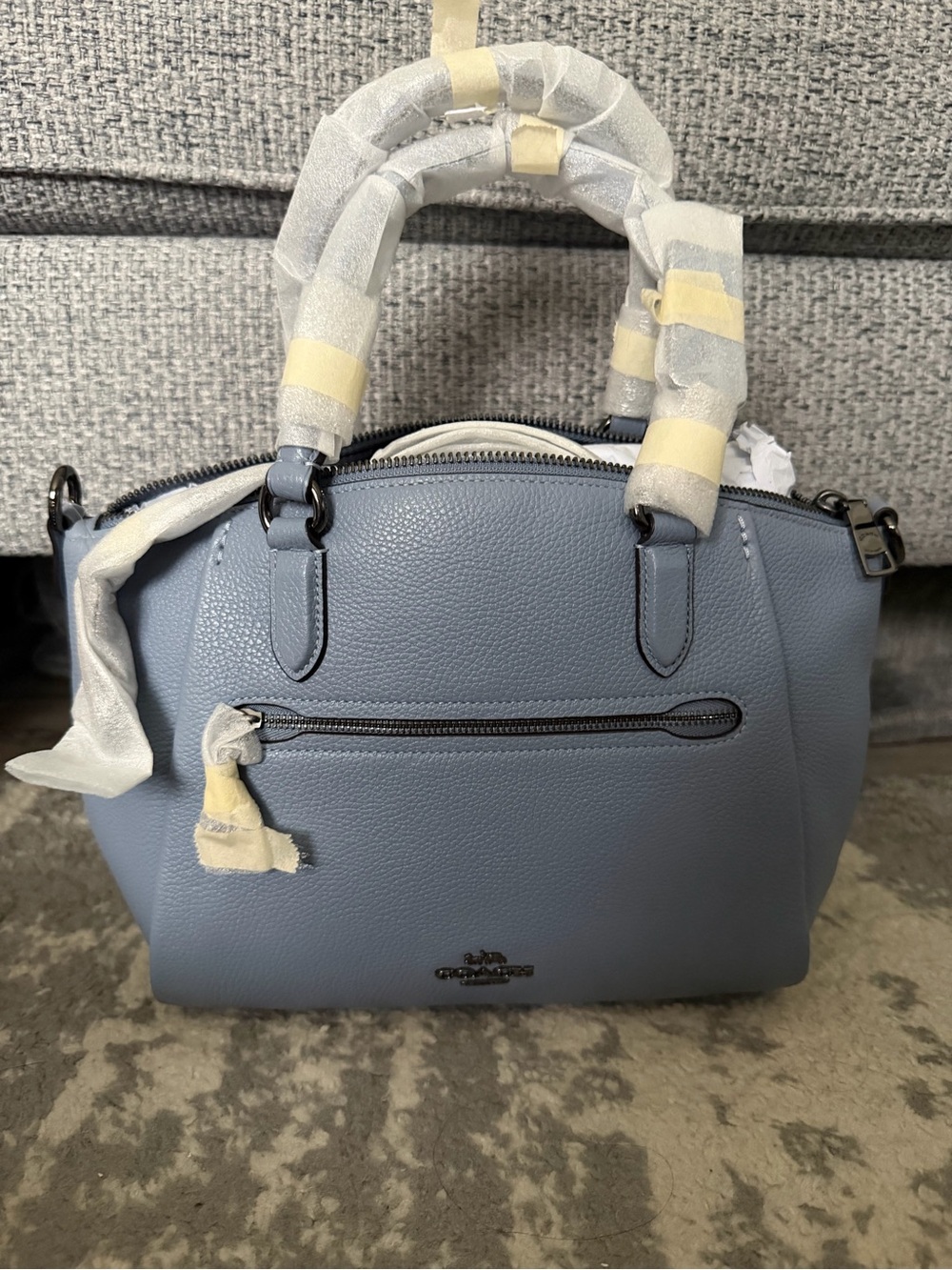 Coach Pebbled Leather Satchel in Dusty Blue